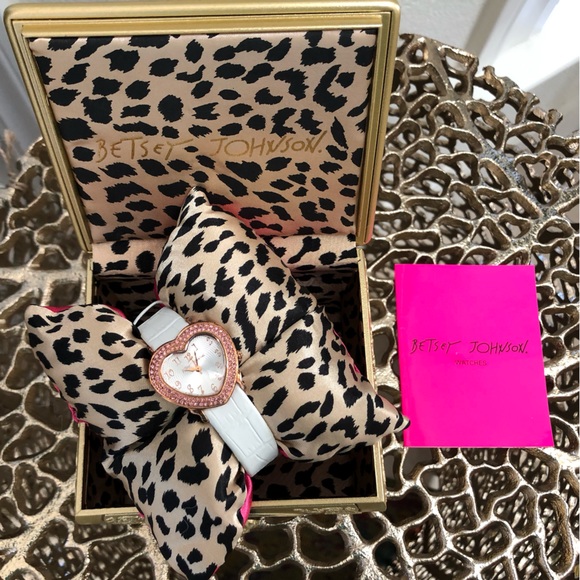 Betsey Johnson Accessories - Betsy Johnson Vintage Pink Crystal White Leather Band Watch.